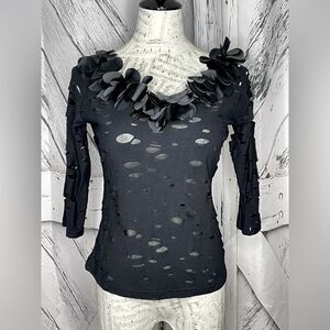 Samuel Dong Petal Trim Cutout Blouse S